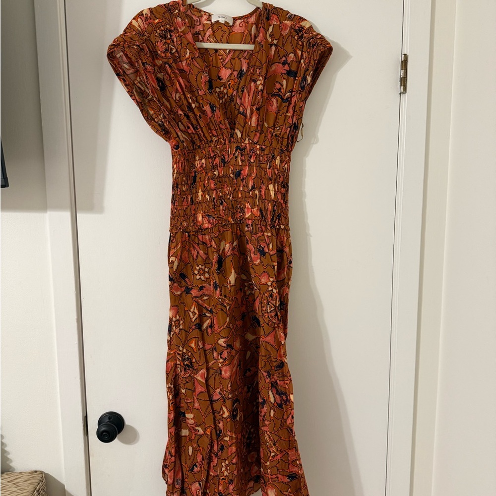 A.L.C. Vibrant Floral Maxi Dress in Orange and Pink